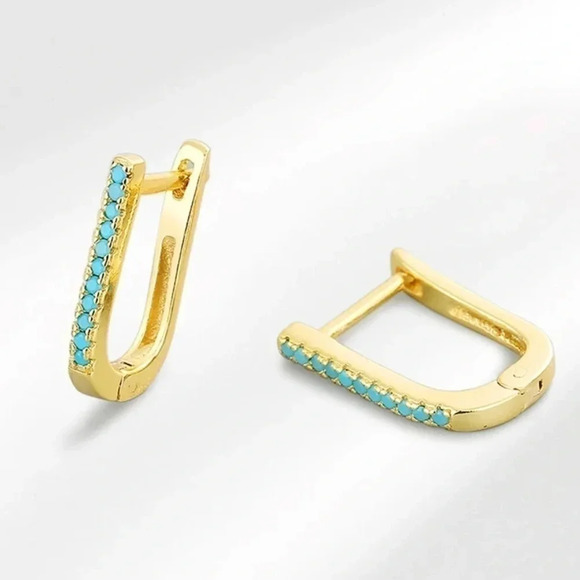 Modest Lu Jewelry - Gold Turquoise Crystal Oval Hoop Earrings 

Brand New